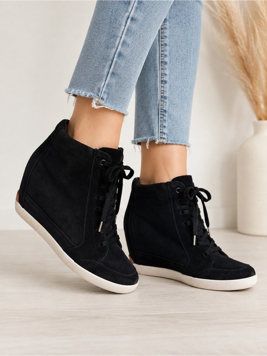 Sorel Shoes - Sorel Black Suede Lace-Up Wedge Booties